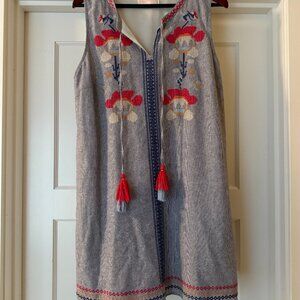 Pretty Little Sister Embroidered Summer Dress Size L Blue and White